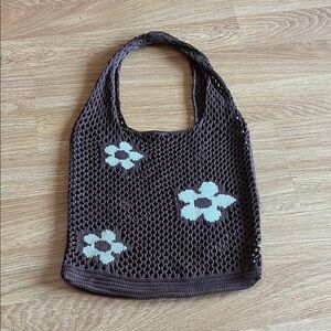 ⭐️Brown Crochet Tote Bag with Floral Design